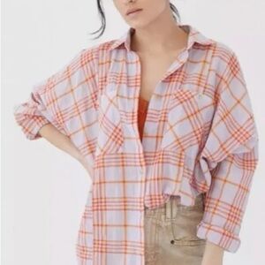 BDG Orange and White Plaid Button-Down Shirt